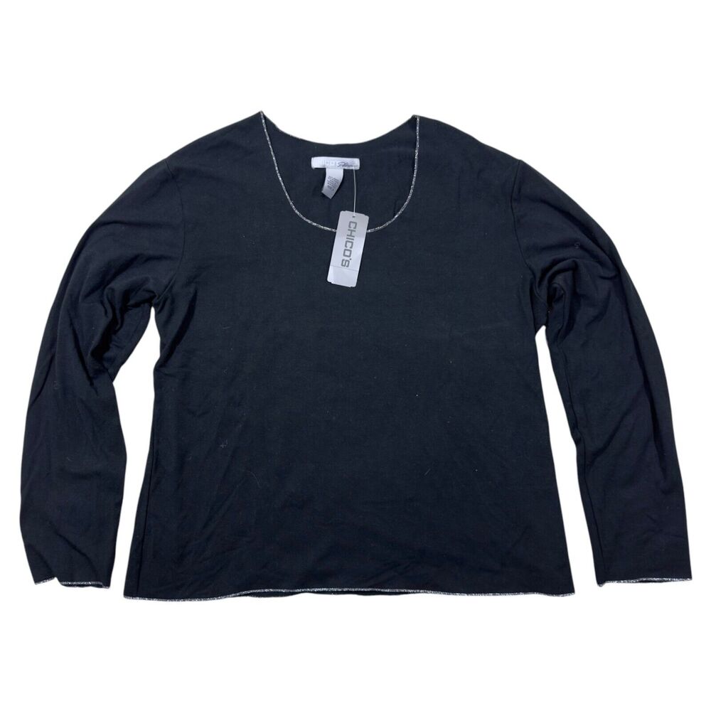 Chico's Platinum Shirt Top Women's XL Black Long Sleeve Vented Pearlie Stretch